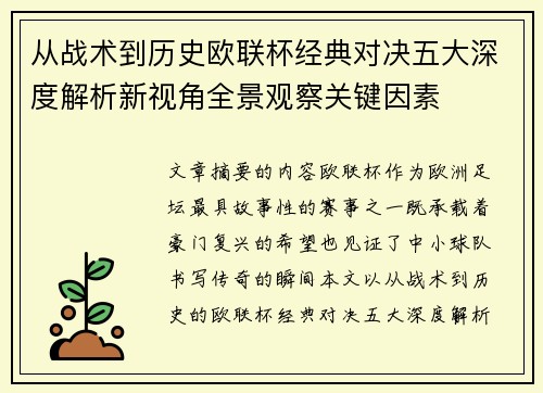 从战术到历史欧联杯经典对决五大深度解析新视角全景观察关键因素 从战术到历史欧联杯经典对决五大深度解析新视角全景观察关键因素